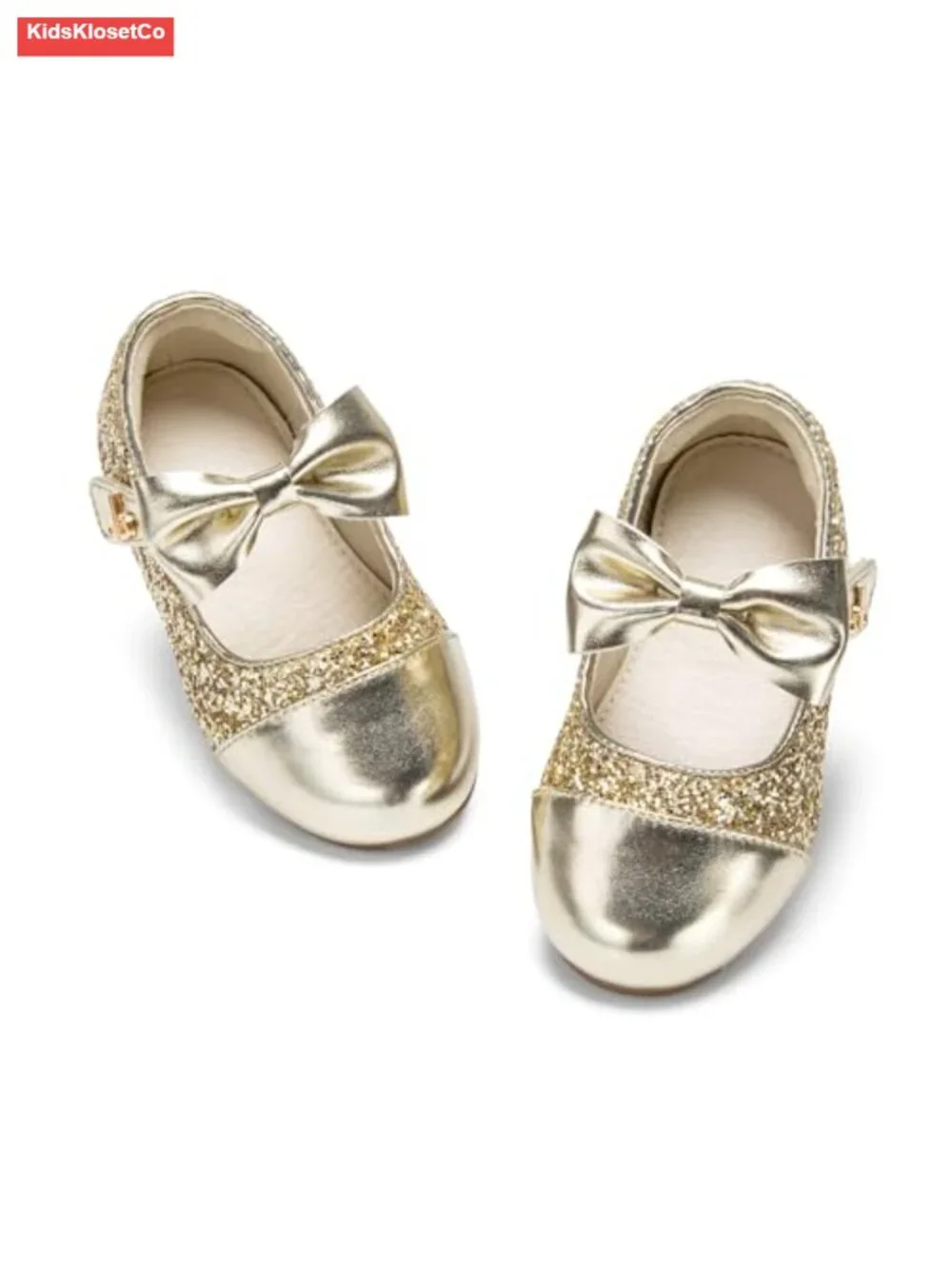 Sparkling Glitter Mary Jane Flats with Bow Accents for Toddler Party